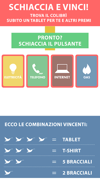<p><strong>Schiaccia e Vinci!</strong><br />Sul monitor appare la Slot Machine pronta per essere azionata.<br />Sulla parte bassa dello schermo una tabella indica le combinazioni vincenti</p>